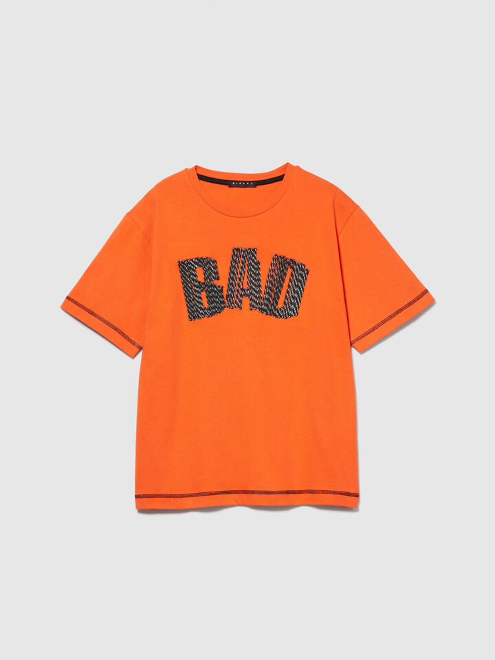 T-shirt with embroidery - boys' short sleeve t-shirts - Orange | Sisley Young image number 1